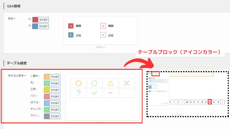 テーブル設定